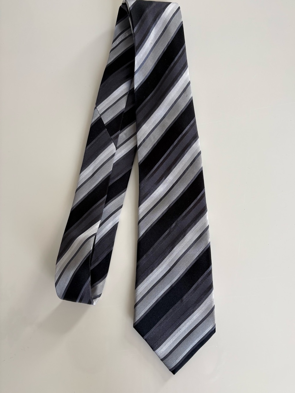 Kenneth Cole Black, Gray and Silver Diagonal Stripe Tie